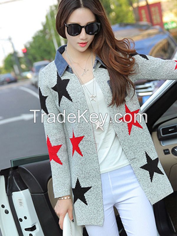 Fashion Grey Women Star Coat