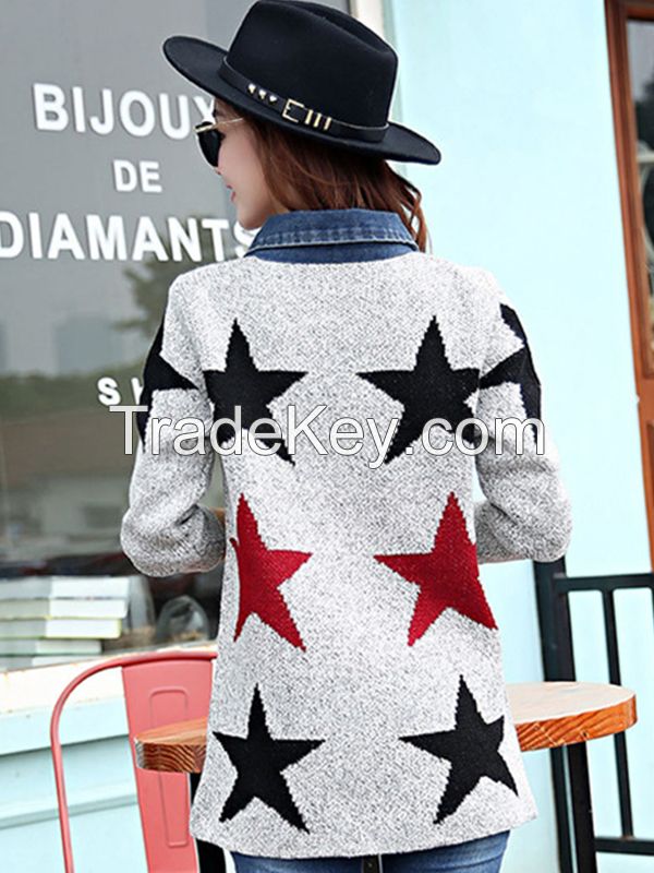 Fashion Grey Women Star Coat