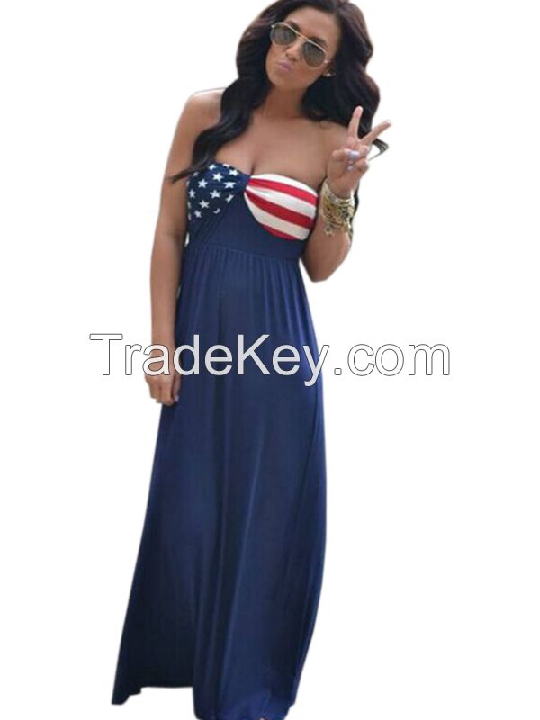 2017 New Arrival Sexy Women Flag Long Dress Sleeveless Beach Dress Maxi Dress