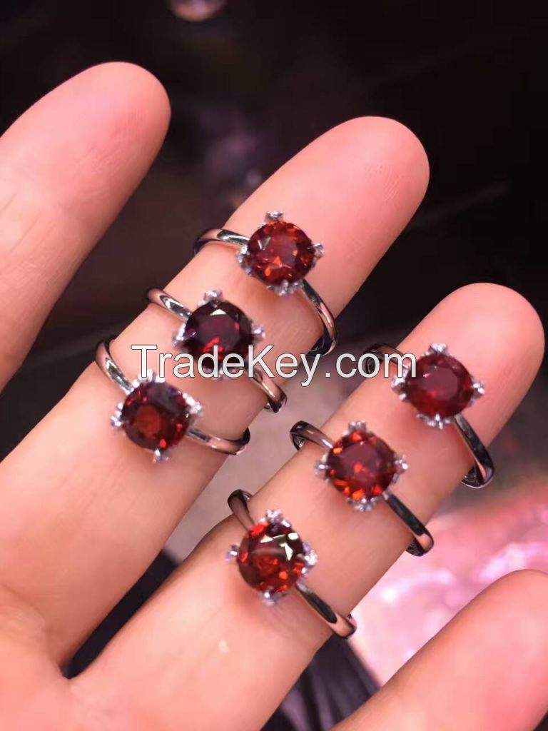 Natural Garnet With 925 Silver Ring Jewelry