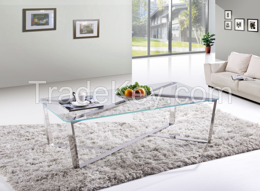 SHIMING FURNITURE MS-3353 Tempered glass with stainless steel coffee table