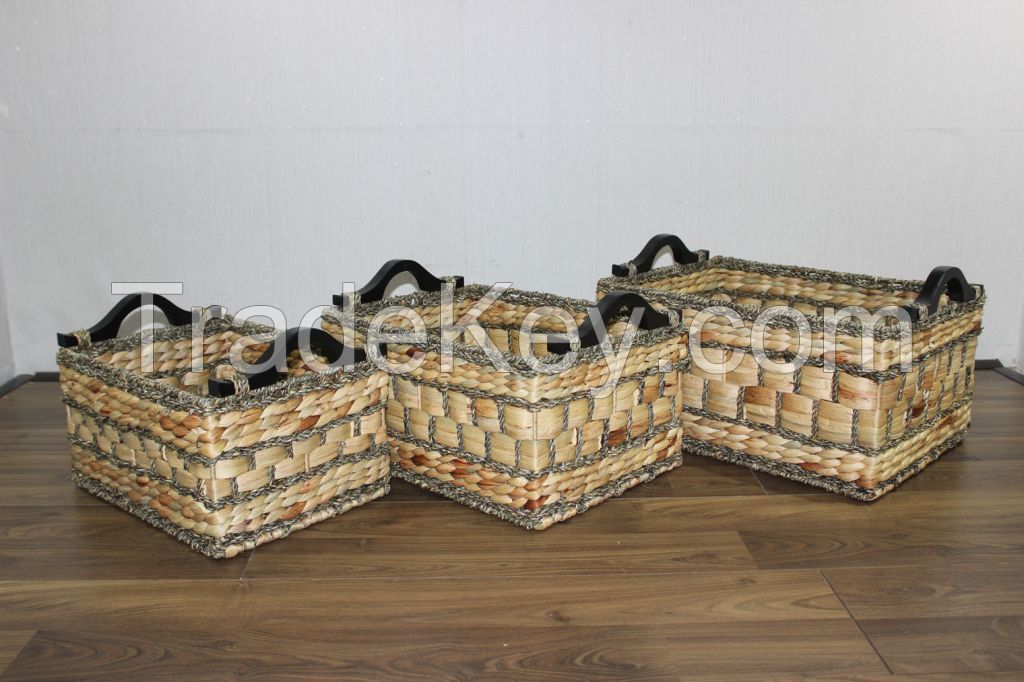 Set of 3 rectangular water hyacinth mix seagrass baskets SD3812D/3MC