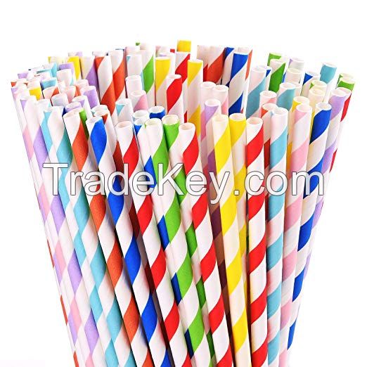 Color Biodegradable Paper Straws - Bright Colors - Eco Friendly Straws for Juice, Soda, Cocktails, Shakes - Great for Birthday Parties, Bridal Showers, Cake Pop Sticks