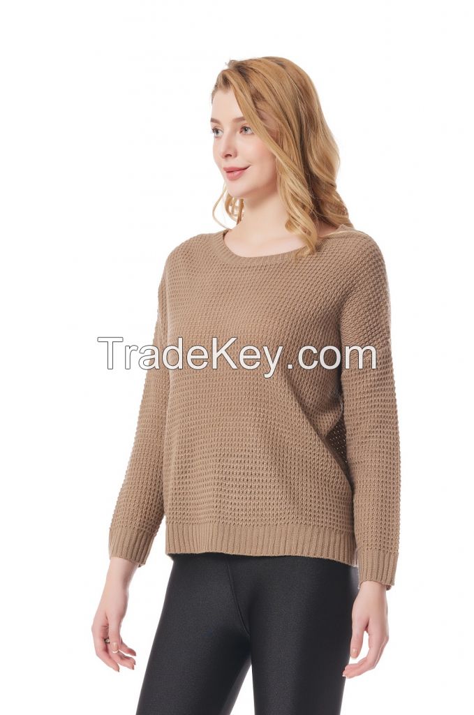 Open Back V Neck Criss Cross Women's Pullover Sweaters Long Sleeve Casual Loose Knitted Tops for Women