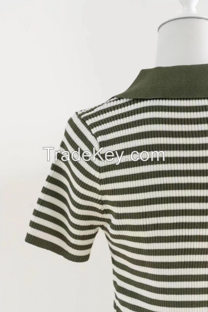 Short sleeved pullover striped sweater