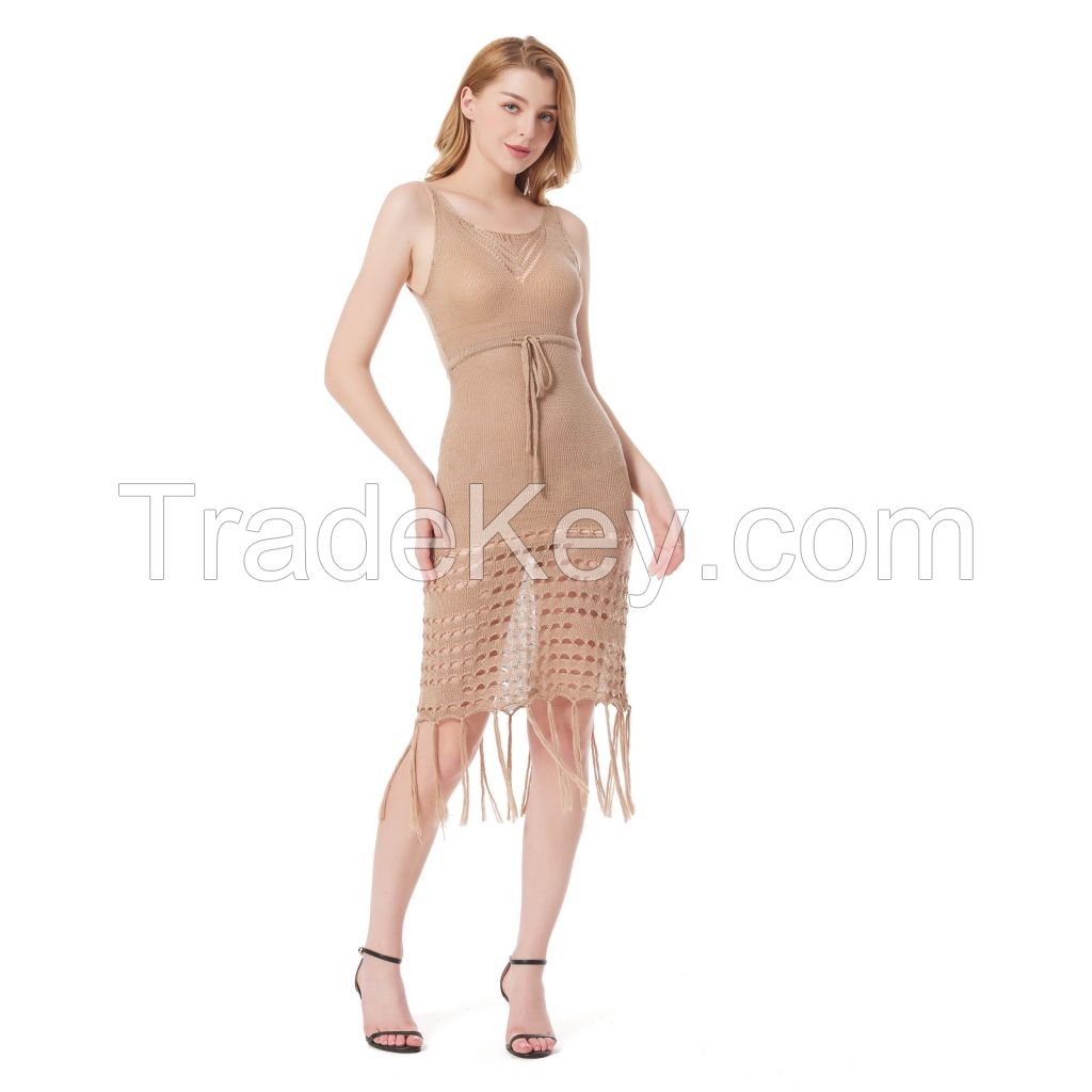 Halter cover up swimsuit women's sleeveless hollow out sexy crochet beach sweater dress