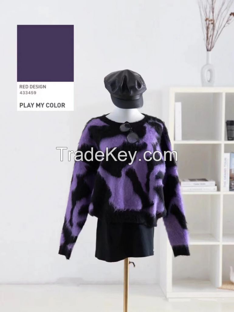 Long Sleeved Plush Personalized Pullover Mixed Color Sweater