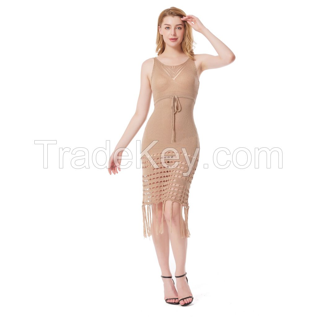 Halter cover up swimsuit women's sleeveless hollow out sexy crochet beach sweater dress