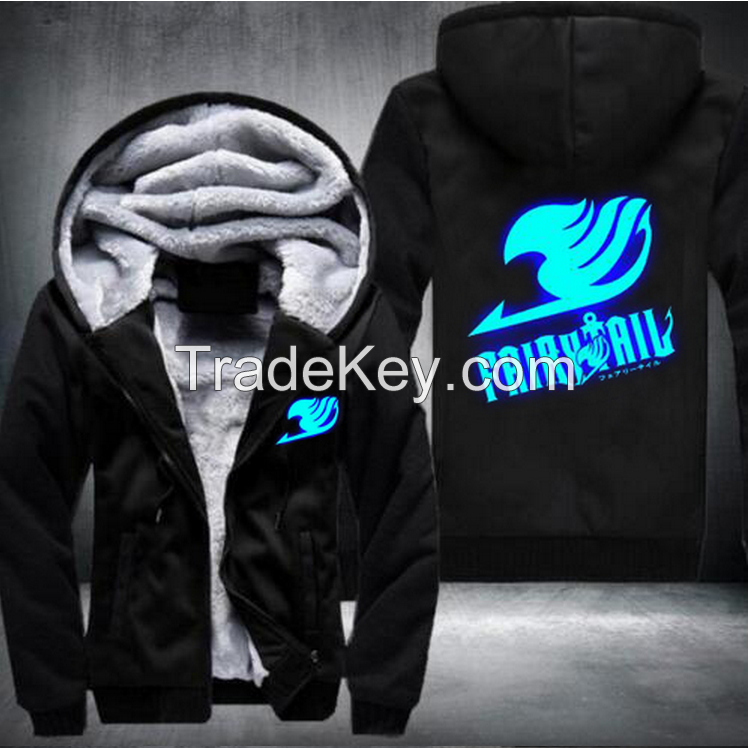 New Fairy Tail Hoodie New Anime Coat Luminous Jacket Fashion Men Women Winter Zipper Hooded Sweatshirt USA Size fast ship 5-10 days