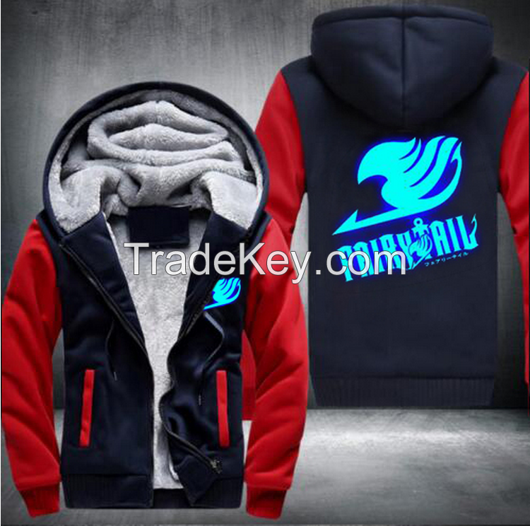 New Fairy Tail Hoodie New Anime Coat Luminous Jacket Fashion Men Women Winter Zipper Hooded Sweatshirt USA Size fast ship 5-10 days