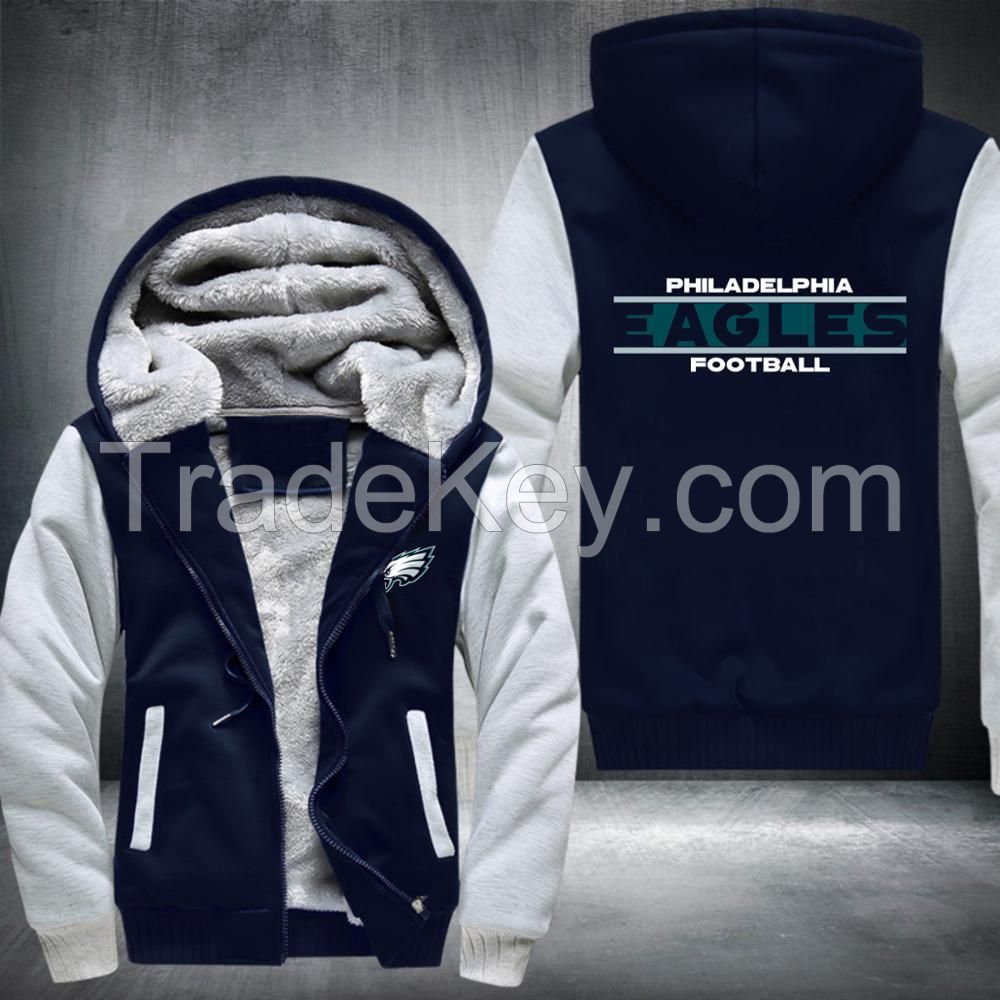 New Design Team Hoodies Zip Up Printing Pattern Coats Super Warm Thicken Fleece Men's Coat USA size plus size NO,1 Blue