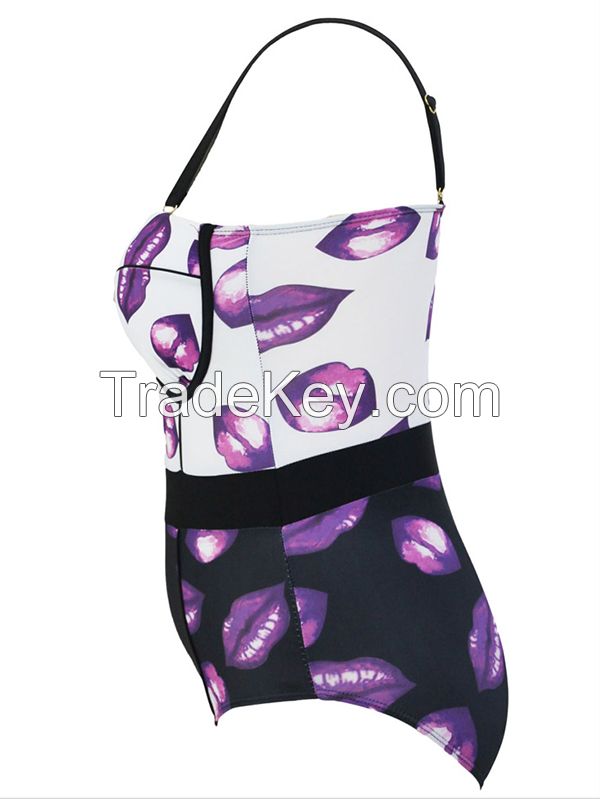 High Waist Lips Printed swimwear