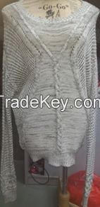 Ladies' 100% Cotton Knitted Cable & Rib Pattern Pullover