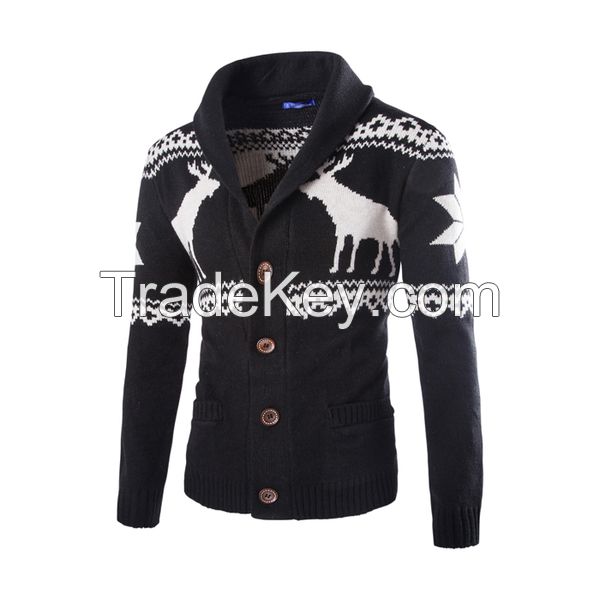 Men's70% Acrylic 30% Wool Knitted Jacquard Cardigan