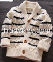 Boy's 100% Cotton Shawl Neck with Stripe and Fisherman Pattern Cardigan