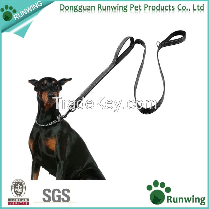 Durable reflective double handles dog training leash made with high quality nylon