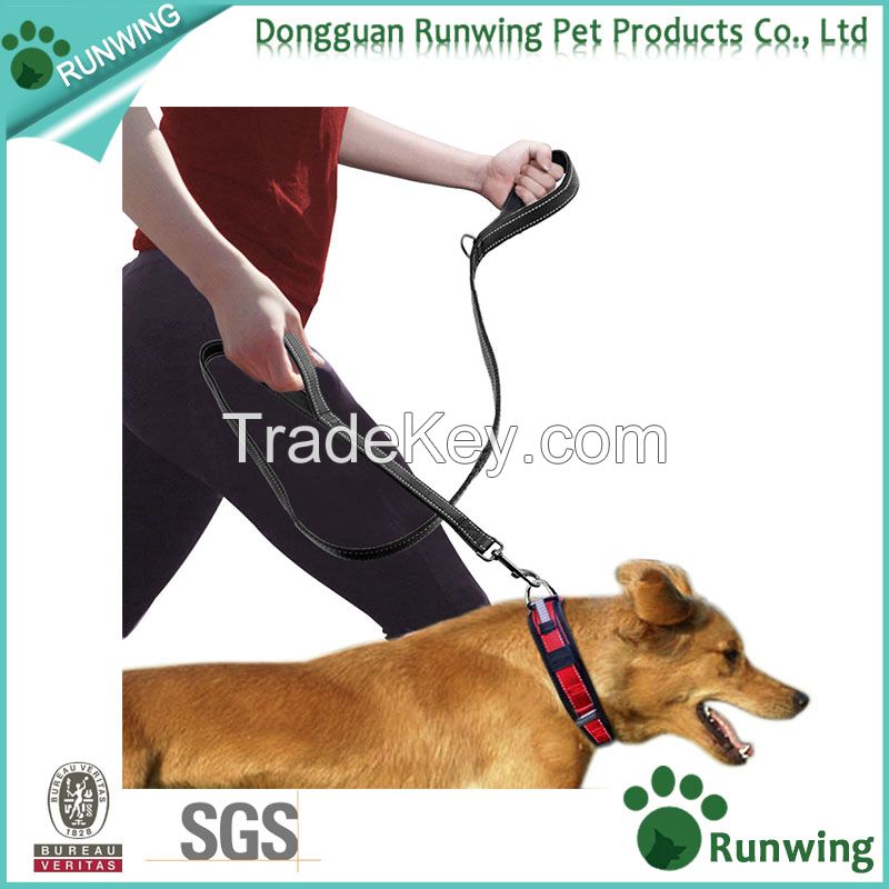 Durable reflective double handles dog training leash made with high quality nylon