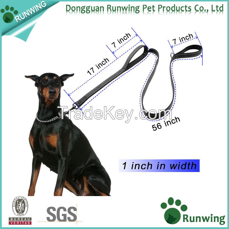 Durable reflective double handles dog training leash made with high quality nylon