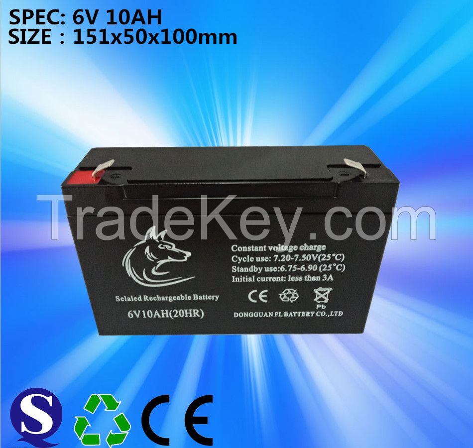 Dongguan FL Hot Sales Sealed Lead Acid Battery 6v 10ah AGM Battery From China