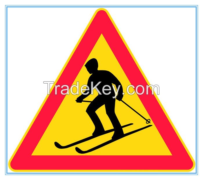 Finland road traffic skier crossing sign, Finland road traffic oskier crossing signal