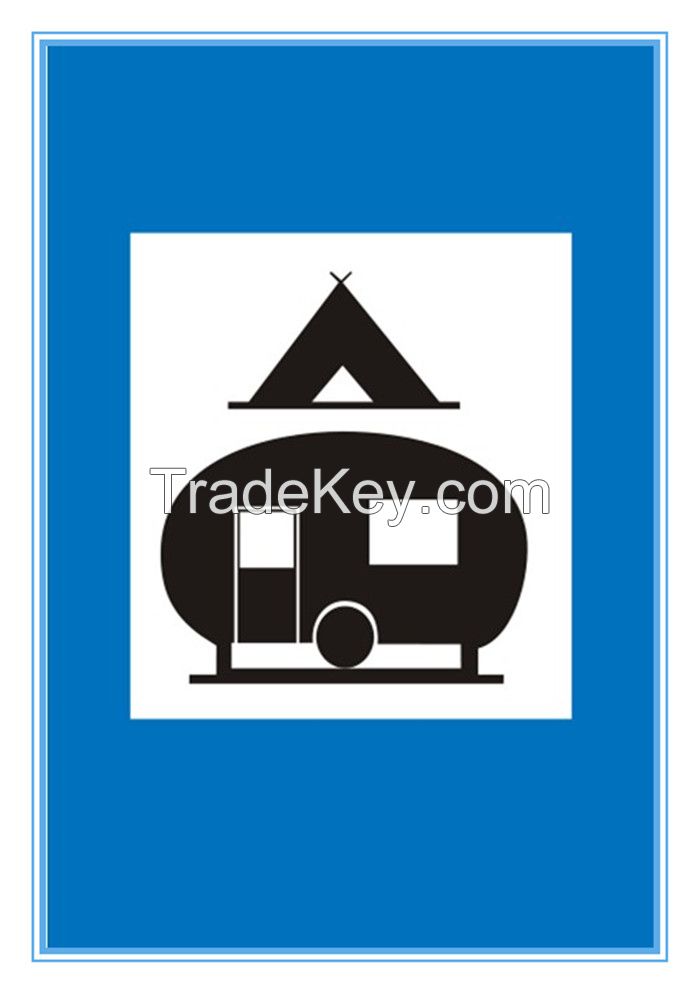 Greece road traffic camping site sign, Greece road traffic camping site signal