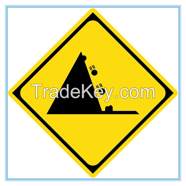 Japan road traffic fallen rocks ahead sign, Japan road traffic road traffic fallen rocks ahead signal