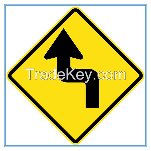Chile road traffic sharp reverse curves sign, Chile road traffic sharp reverse curves signal