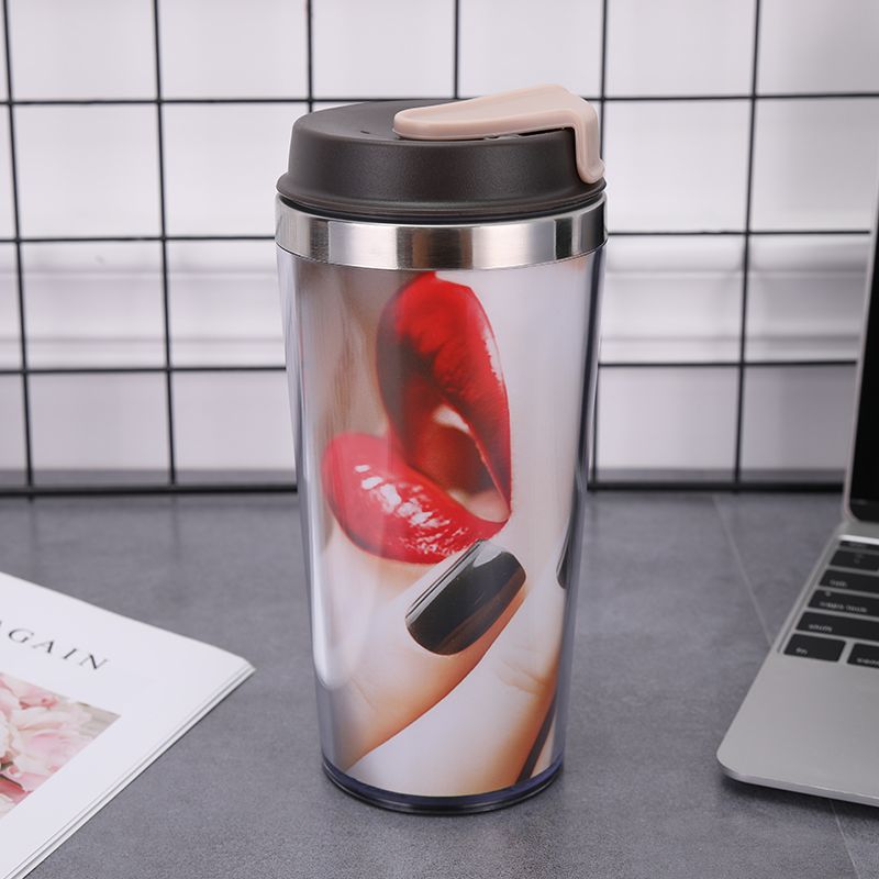 double wall plastic 420ml advertising cup promotion thermos tumbler with paper insert,double wall plastic paper insert tumbler