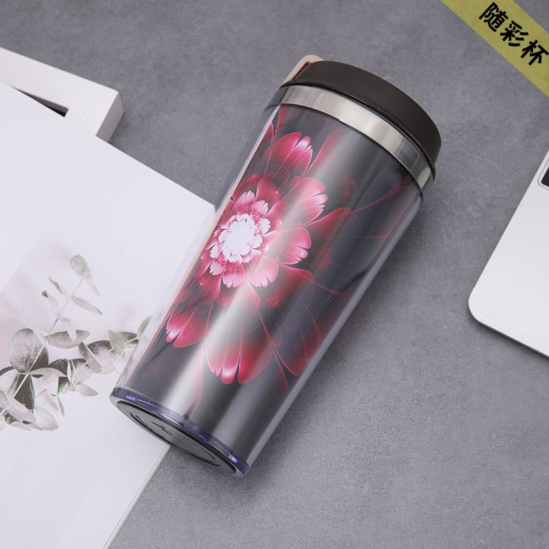 double wall plastic 420ml advertising cup promotion thermos tumbler with paper insert,double wall plastic paper insert tumbler