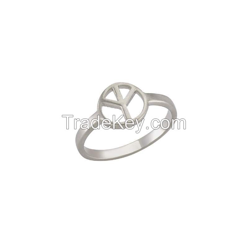 Sterling Silver Minimalist Design Peace Sign Ring 