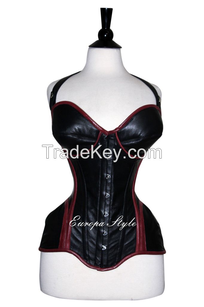 Lace Up Black STEAMPUNK REAL Leather CORSET