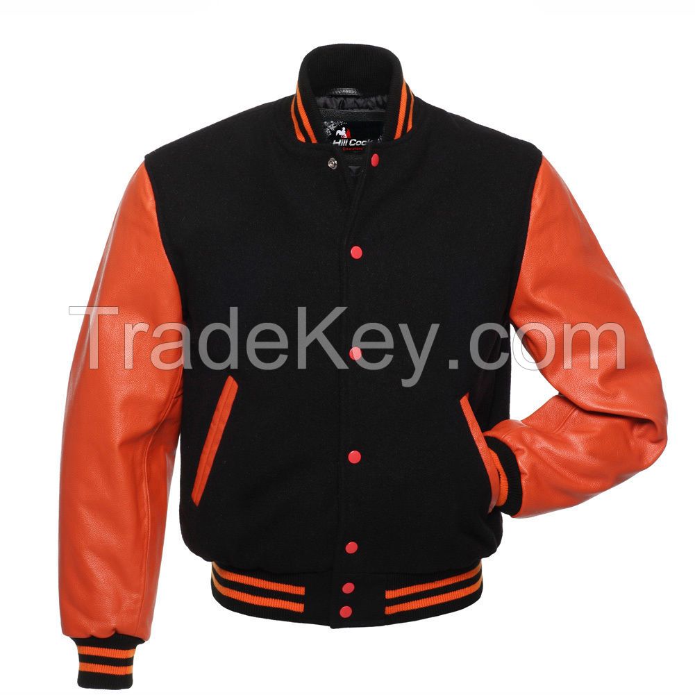 top Quality varsity Lettermen Wool Jacket with Leather Sleeves