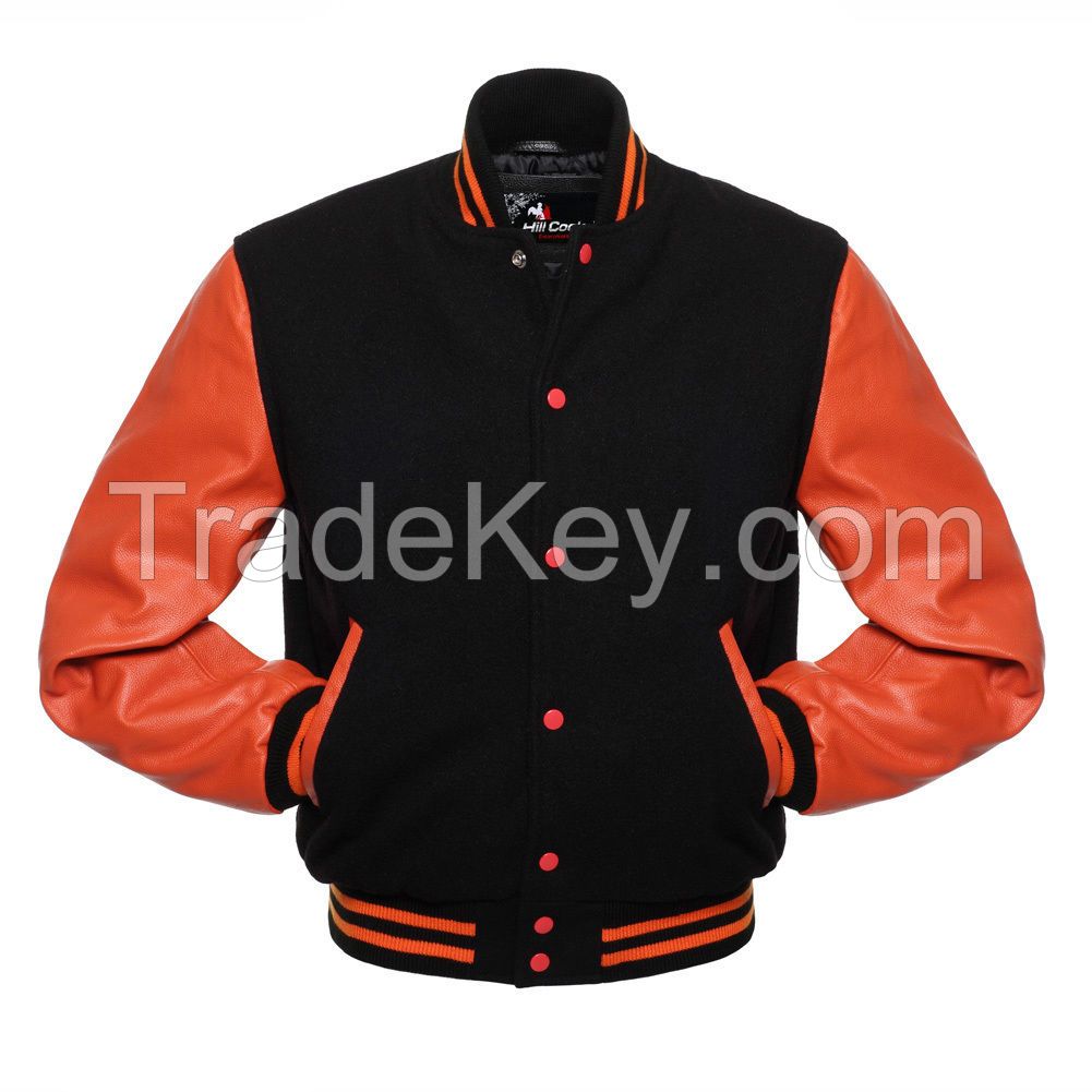 top Quality varsity Lettermen Wool Jacket with Leather Sleeves