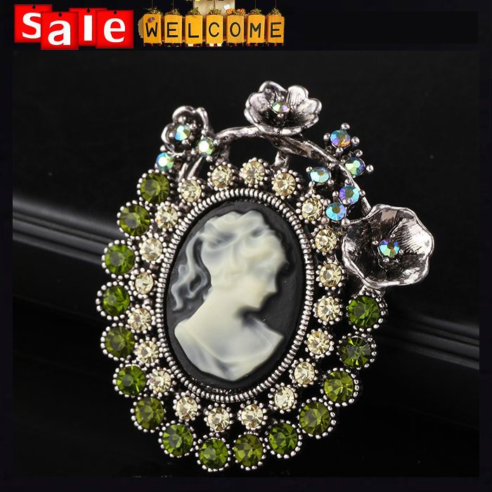 Crystal Green Rhinestone Flower Cameo Brooch Pin Jewelry Gift Wholesal