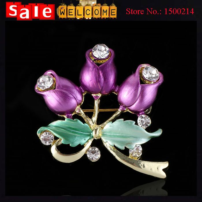 Crystal Enamel Flowers With Leaf Brooch Drip Brooches Bouquet  Ewelry