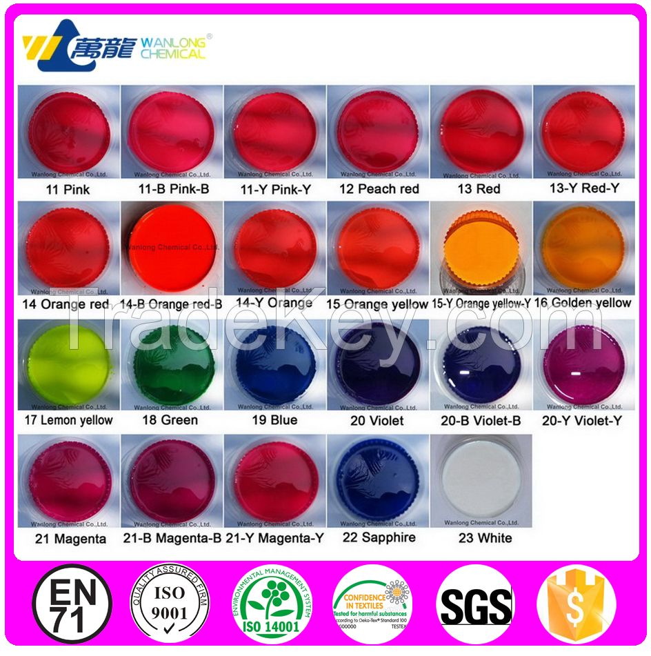 Fluorescent pigments for textiles printing and dyeing