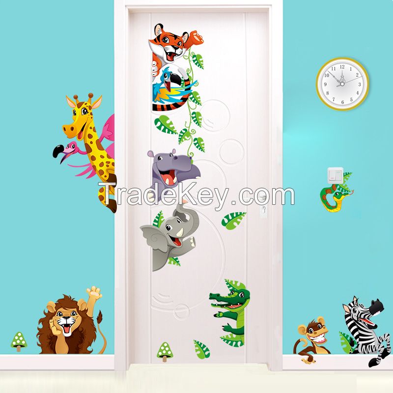 2017 removable cartoon animals sticker for kids room
