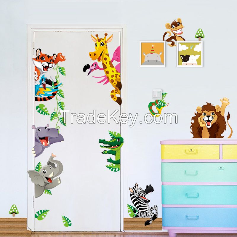 2017 removable cartoon animals sticker for kids room
