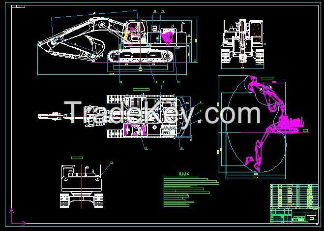 Many models Excavator blueprint drawing