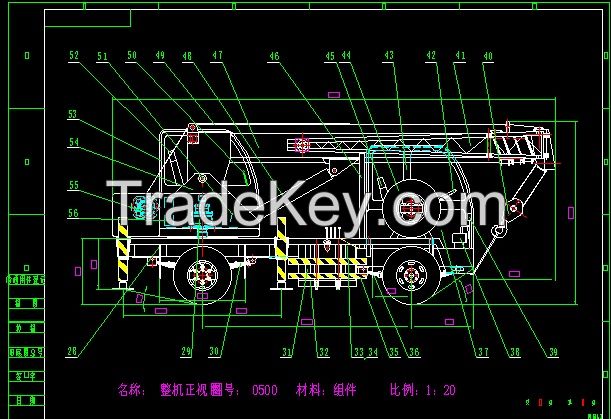 5T Car cranes blueprint drawing