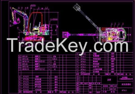 Many models Excavator blueprint drawing