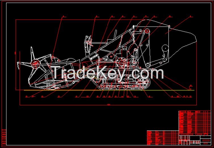 Rice Combine Harvester Blueprint Drawing