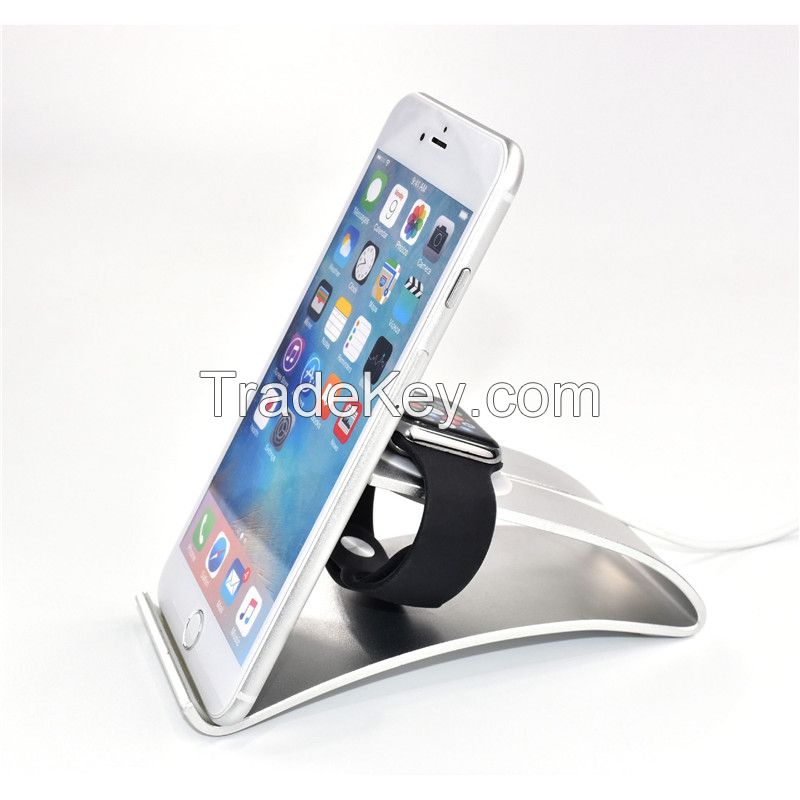 Universal aluminium alloy 2-in-1 apple watch charge stand and smartphone mount holder