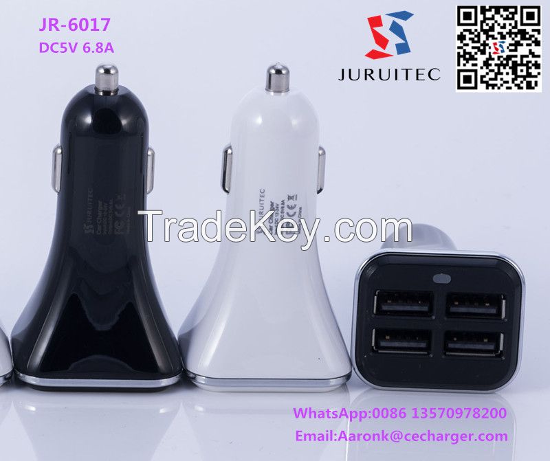 4 Port USB Car Charger 6.8A