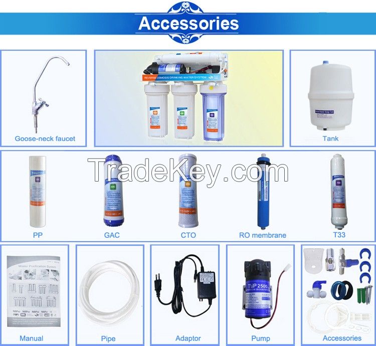 China Best 5 stage reverse osmosis water purifier for home use drinking RO water filter