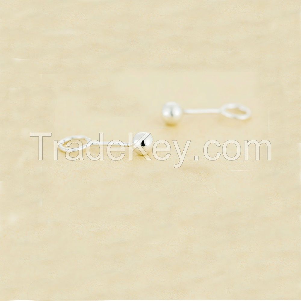 Dormy Story 990 Sterling Silver Round Mini Small Ball Hook Stud Earrings Modern Sleek Metal 