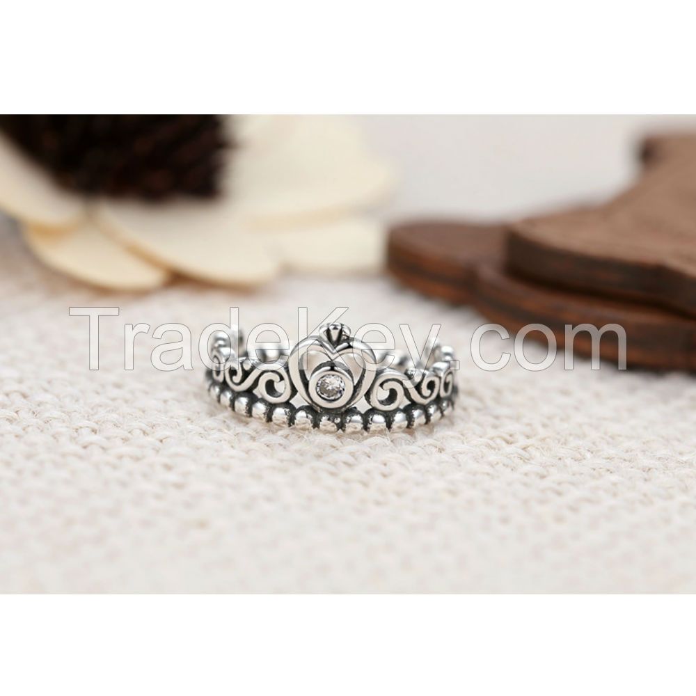 Dormy Story 925 Sterling Silver Classical Retro Fashion Princess Queen Crown Ring  For Gift(Can be Resize)