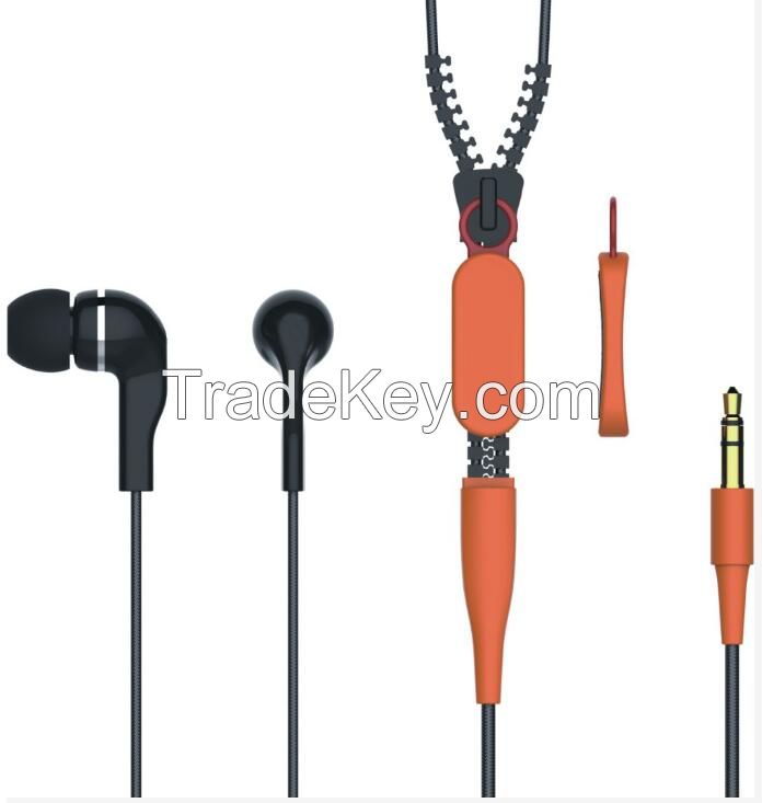 Hot selling stereo zipper cable in-ear earphones with customized logo 