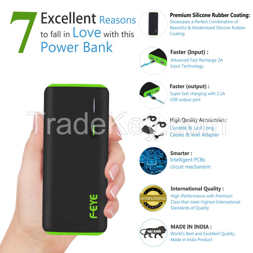 F-EYE 13000 mAh Power Bank Micro USB Cable with Charging Adapter Complete Kit (Black/Green)