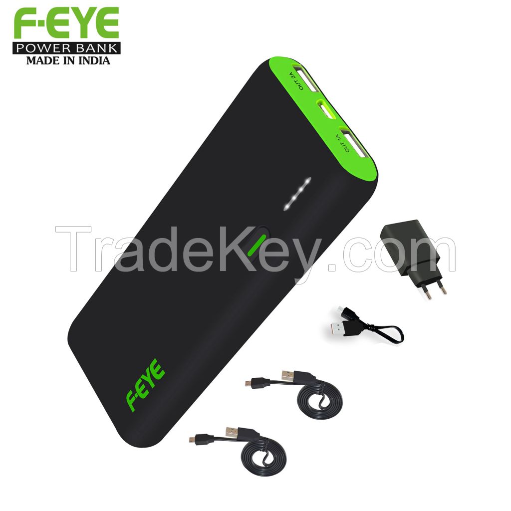 F-EYE 13000 mAh Power Bank Micro USB Cable with Charging Adapter Complete Kit (Black/Green)